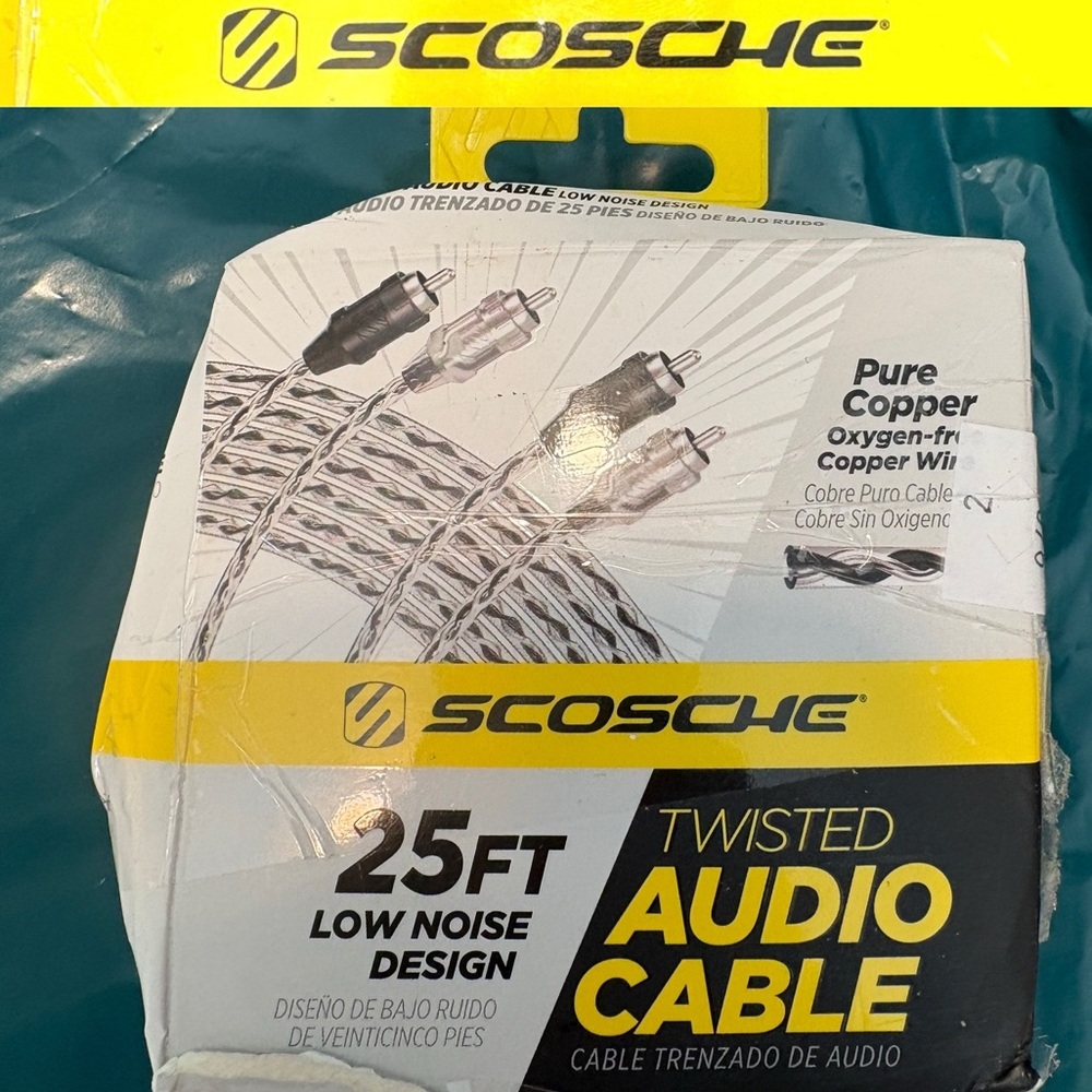 5/$30 Scosche 25ft Twisted Audio Cable - Silver and Black for car